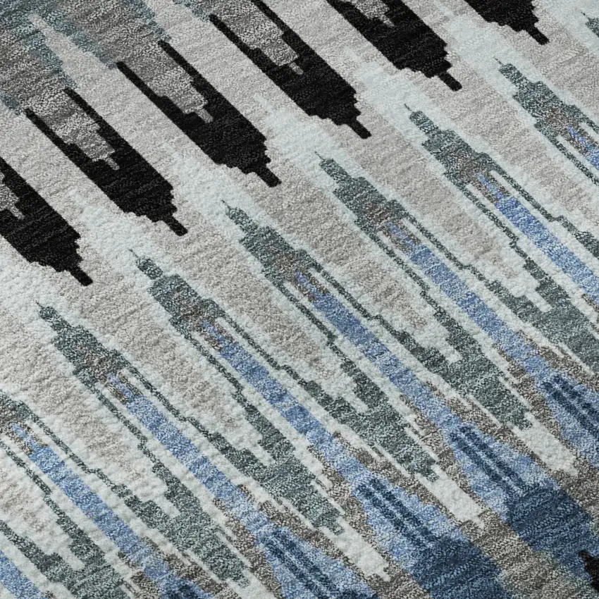 Gray Blue And Black Southwestern Washable Area Rug With UV Protection Photo 9