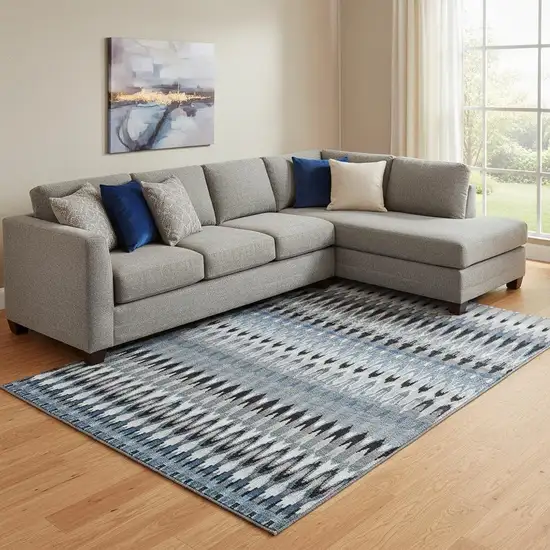 Gray Blue And Black Southwestern Washable Area Rug With UV Protection Photo 1