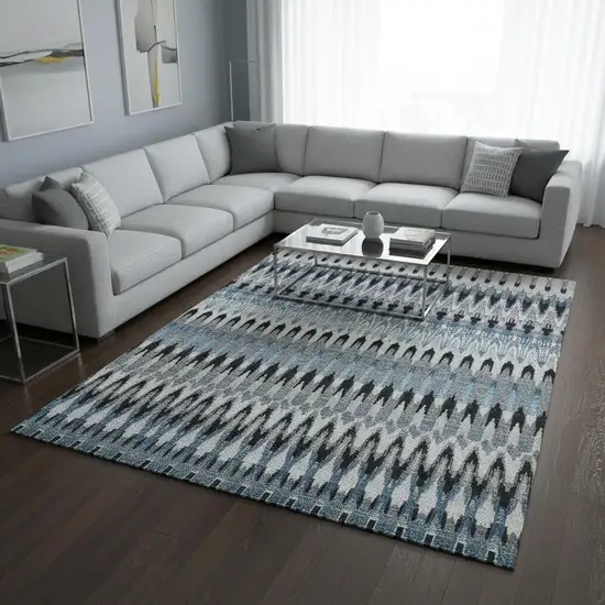 Gray Blue And Black Southwestern Washable Area Rug With UV Protection Photo 2