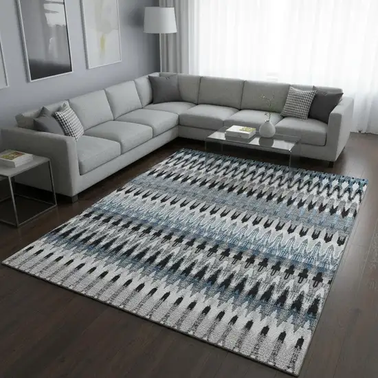 Gray Blue And Black Southwestern Washable Area Rug With UV Protection Photo 2