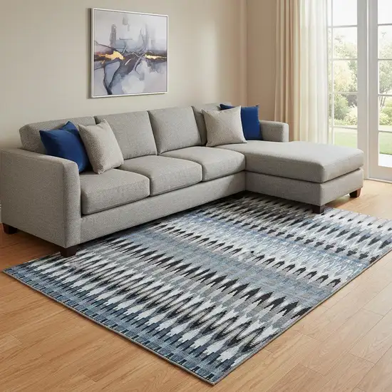Gray Blue And Black Southwestern Washable Area Rug With UV Protection Photo 1