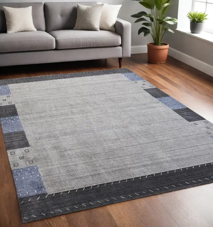 Gray Blue And Black Wool Hand Knotted Stain Resistant Area Rug Photo 1