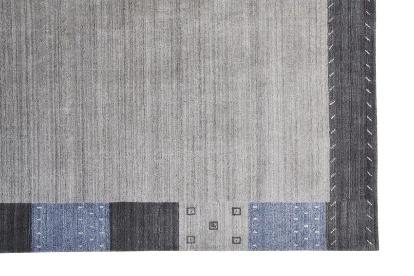 Gray Blue And Black Wool Hand Knotted Stain Resistant Area Rug Photo 8