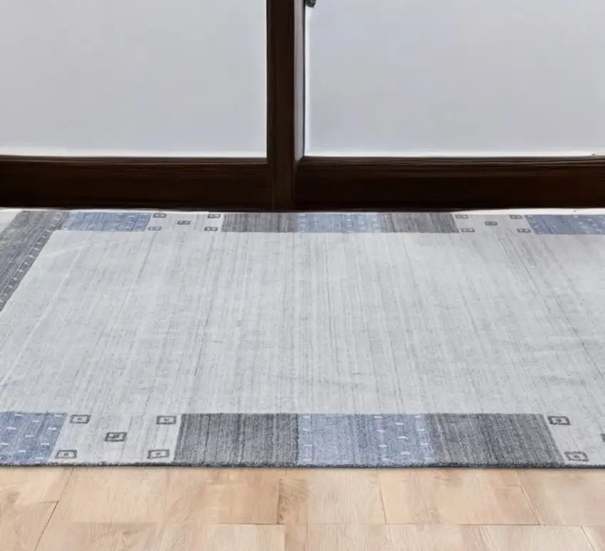 Gray Blue And Black Wool Hand Knotted Stain Resistant Area Rug Photo 1