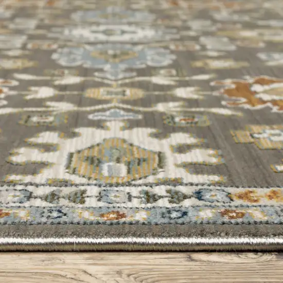 Gray Blue And Brown Floral Area Rug With Fringe Photo 4