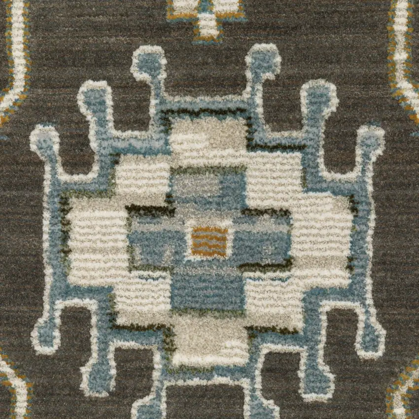 Gray Blue And Brown Floral Area Rug With Fringe Photo 6