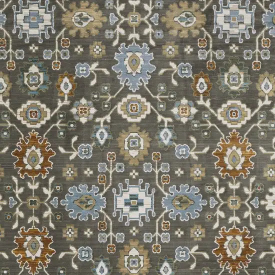 Gray Blue And Brown Floral Area Rug With Fringe Photo 6