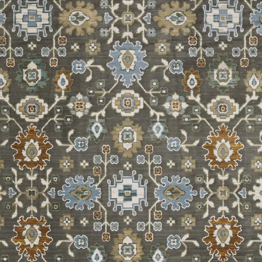 Gray Blue And Brown Floral Area Rug With Fringe Photo 6