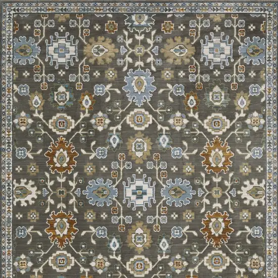 Gray Blue And Brown Floral Area Rug With Fringe Photo 7
