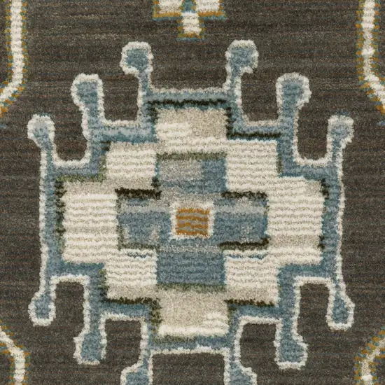 Gray Blue And Brown Floral Area Rug With Fringe Photo 5