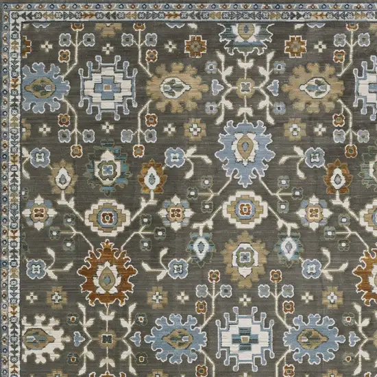 Gray Blue And Brown Floral Area Rug With Fringe Photo 7