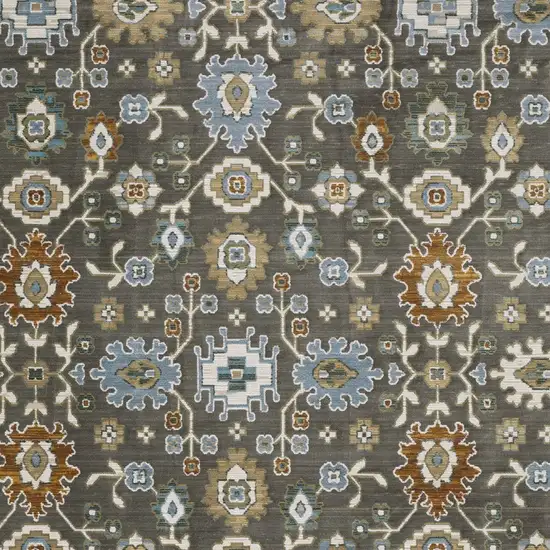 Gray Blue And Brown Floral Area Rug With Fringe Photo 6