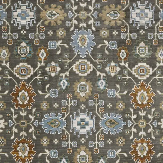 Gray Blue And Brown Floral Area Rug With Fringe Photo 6