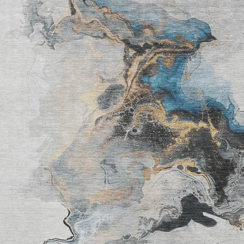 Gray Blue And Copper Abstract Washable Area Rug With UV Protection Photo 2