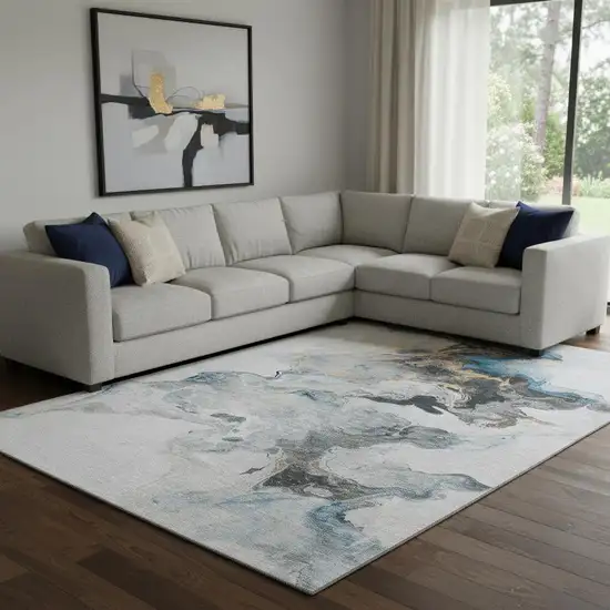 Gray Blue And Copper Abstract Washable Area Rug With UV Protection Photo 1