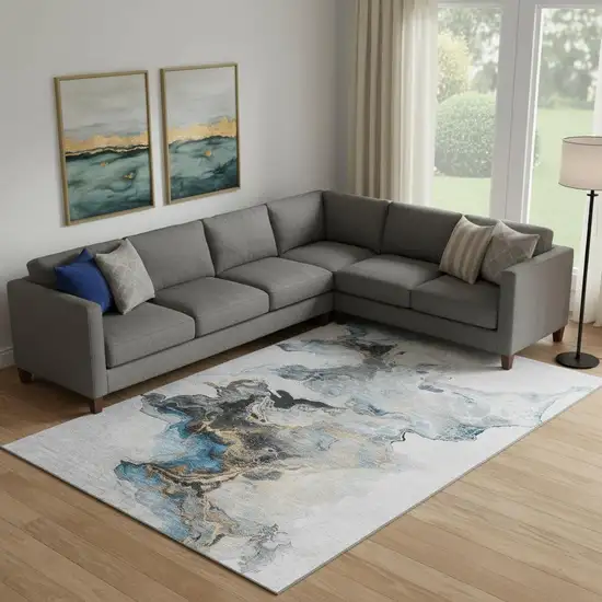 Gray Blue And Copper Abstract Washable Area Rug With UV Protection Photo 2