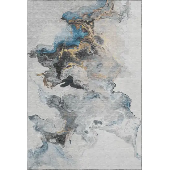 Gray Blue And Copper Abstract Washable Area Rug With UV Protection Photo 3