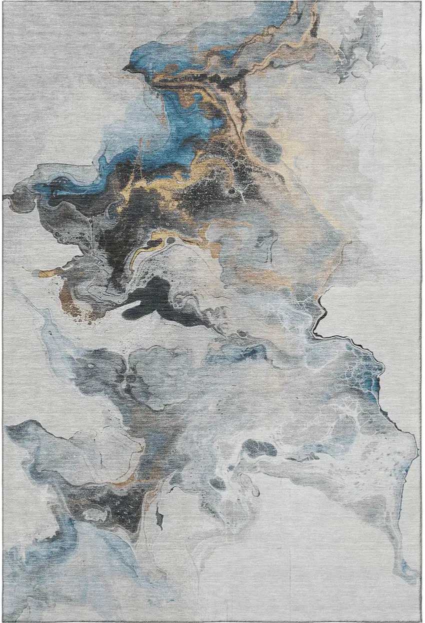 Gray Blue And Copper Abstract Washable Area Rug With UV Protection Photo 3