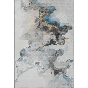 Photo of Gray Blue And Copper Abstract Washable Area Rug With UV Protection