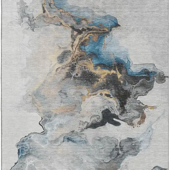 Gray Blue And Copper Abstract Washable Area Rug With UV Protection Photo 3