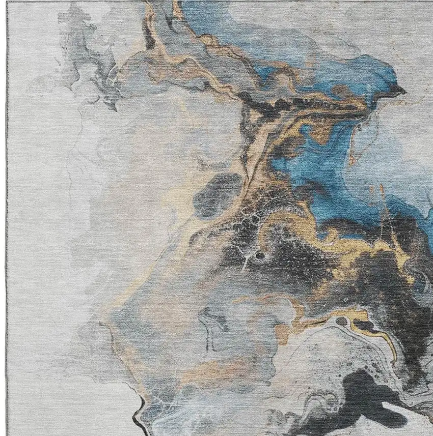 Gray Blue And Copper Abstract Washable Area Rug With UV Protection Photo 2