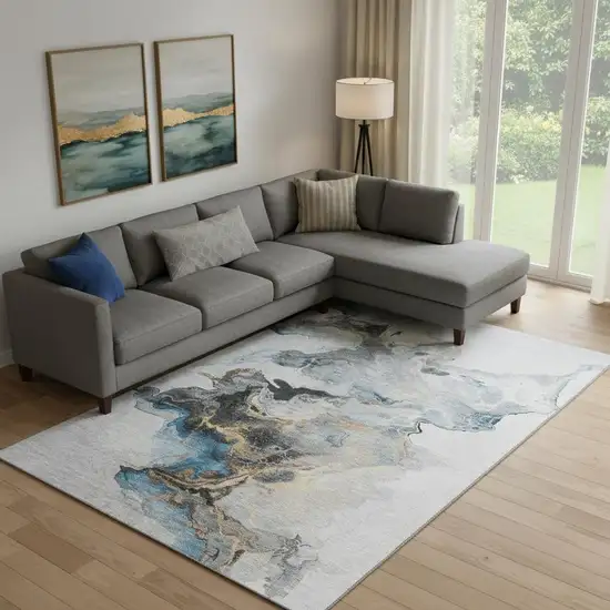 Gray Blue And Copper Abstract Washable Area Rug With UV Protection Photo 2