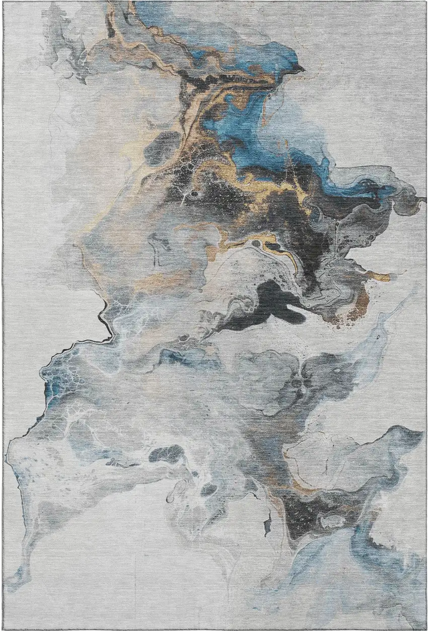 Gray Blue And Copper Abstract Washable Area Rug With UV Protection Photo 1