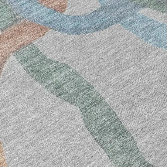 Gray Blue And Copper Abstract Washable Indoor Outdoor Area Rug Photo 6