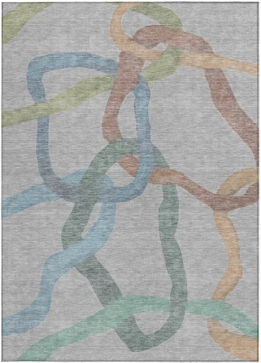 Gray Blue And Copper Abstract Washable Indoor Outdoor Area Rug Photo 3