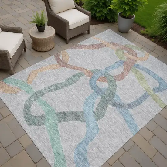 Gray Blue And Copper Abstract Washable Indoor Outdoor Area Rug Photo 7