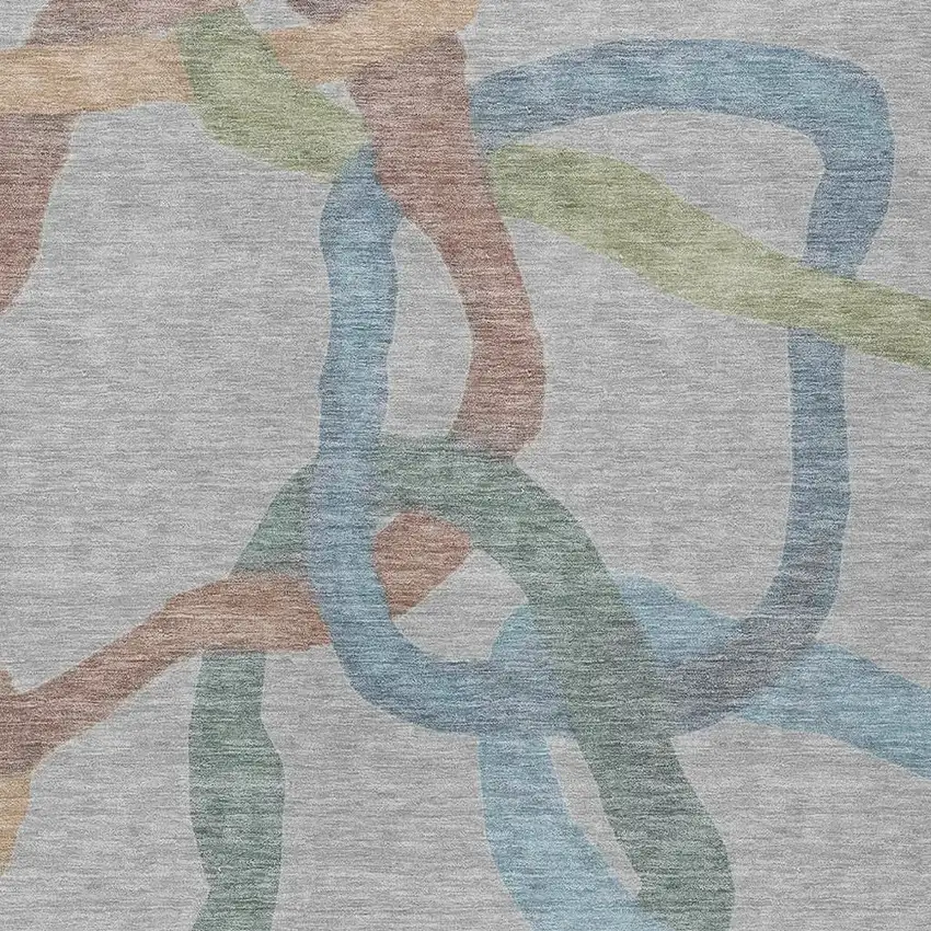 Gray Blue And Copper Abstract Washable Indoor Outdoor Area Rug Photo 2