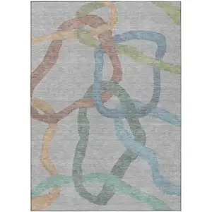 Photo of Gray Blue And Copper Abstract Washable Indoor Outdoor Area Rug