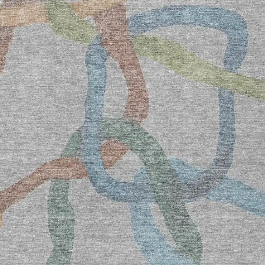 Gray Blue And Copper Abstract Washable Indoor Outdoor Area Rug Photo 2