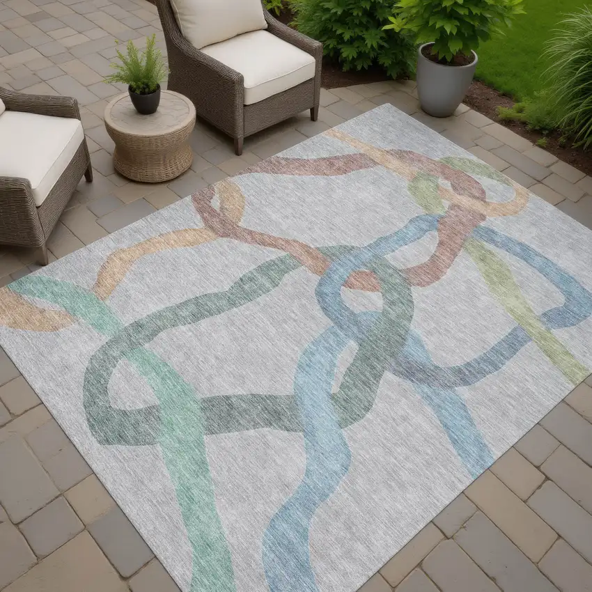 Gray Blue And Copper Abstract Washable Indoor Outdoor Area Rug Photo 7