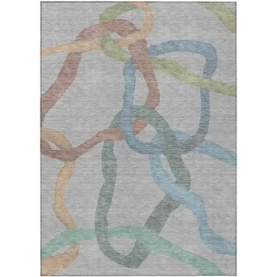 Gray Blue And Copper Abstract Washable Indoor Outdoor Area Rug Photo 1