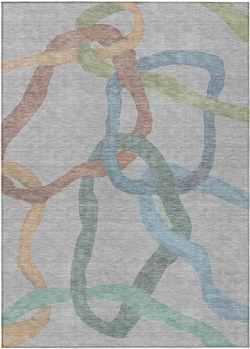 Gray Blue And Copper Abstract Washable Indoor Outdoor Area Rug Photo 1