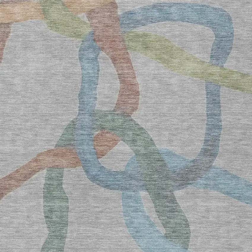 Gray Blue And Copper Abstract Washable Indoor Outdoor Area Rug Photo 2