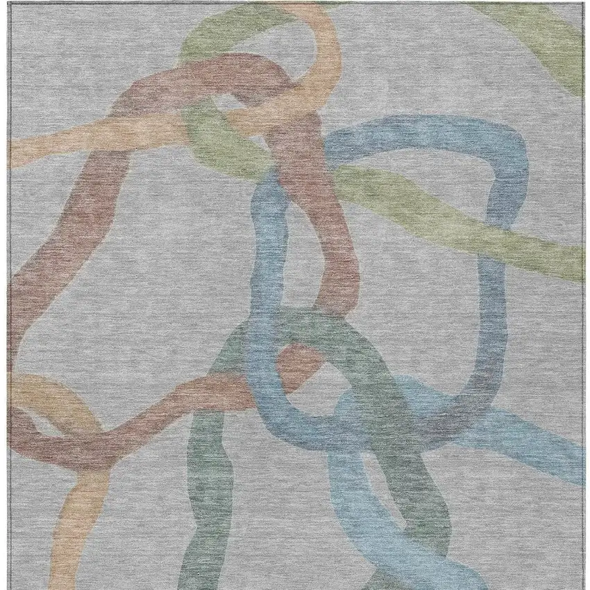 Gray Blue And Copper Abstract Washable Indoor Outdoor Area Rug Photo 3