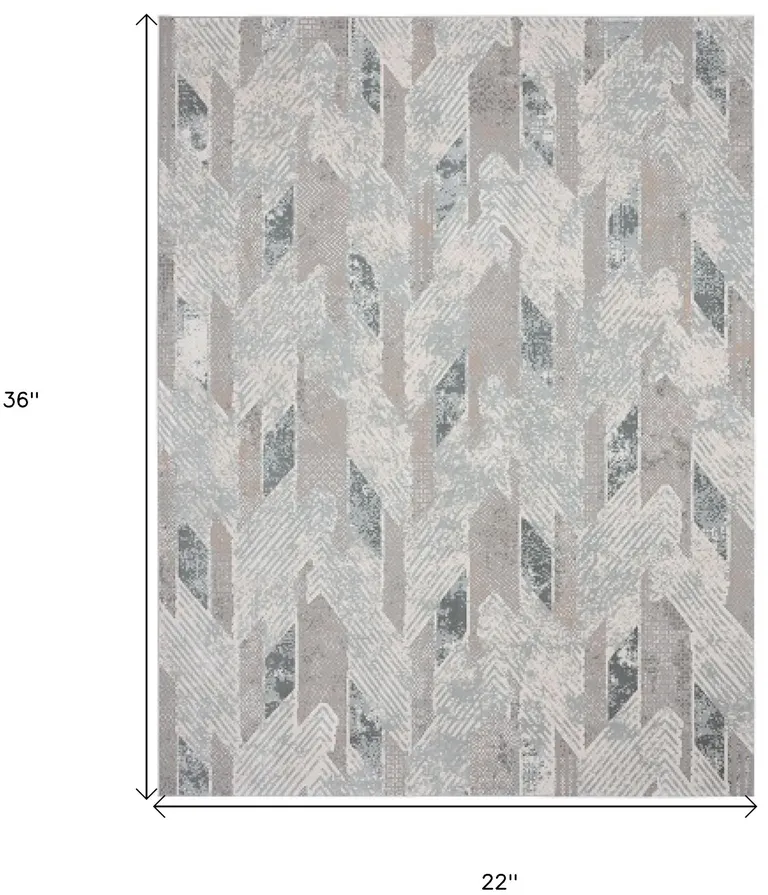 Gray Blue And Cream Geometric Distressed Stain Resistant Area Rug Photo 5