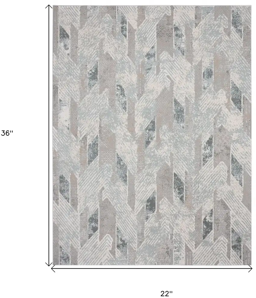 Gray Blue And Cream Geometric Distressed Stain Resistant Area Rug Photo 6