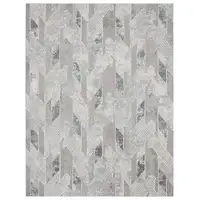 Photo of Gray Blue And Cream Geometric Distressed Stain Resistant Area Rug