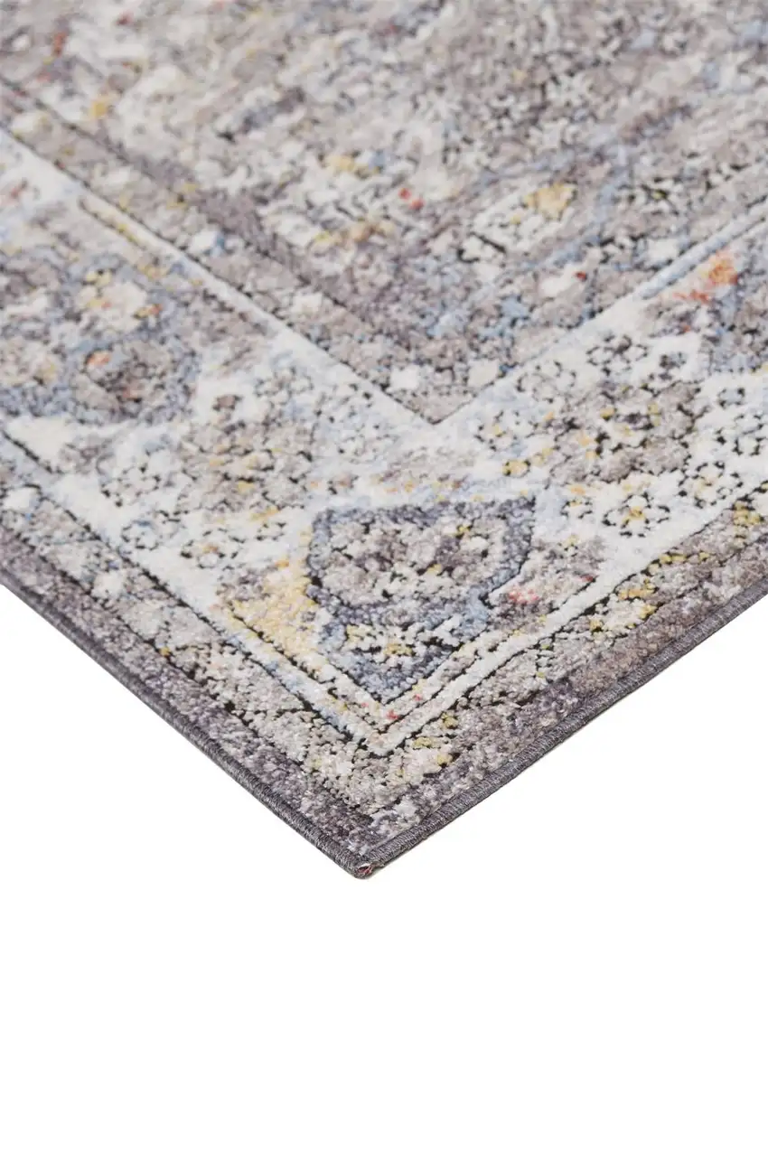 Gray Blue And Gold Floral Stain Resistant Area Rug Photo 6