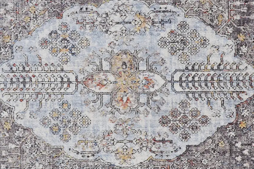 Gray Blue And Gold Floral Stain Resistant Area Rug Photo 7
