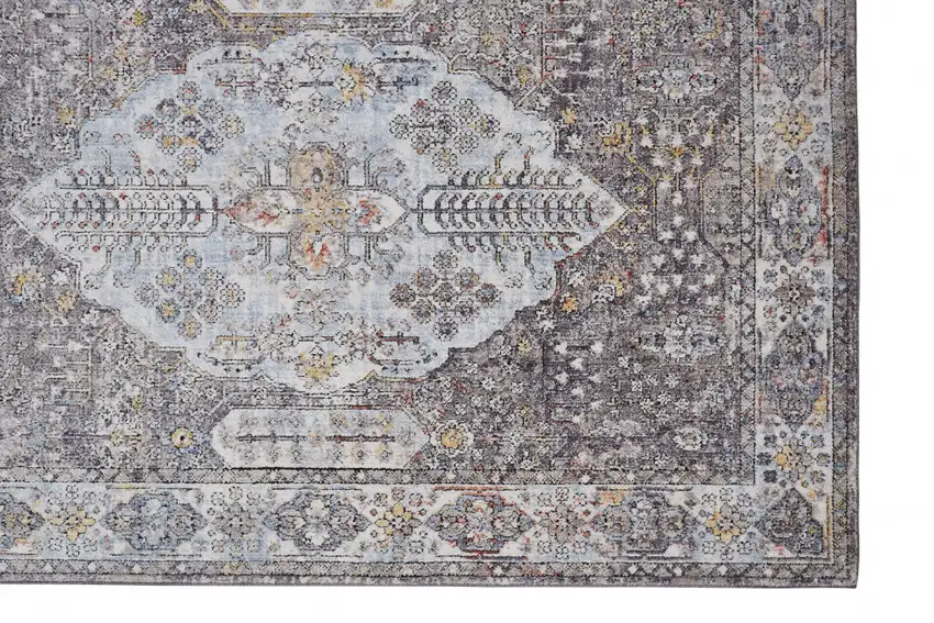 Gray Blue And Gold Floral Stain Resistant Area Rug Photo 4