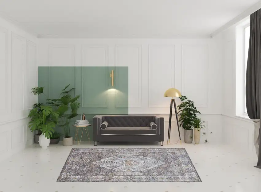 Gray Blue And Gold Floral Stain Resistant Area Rug Photo 5