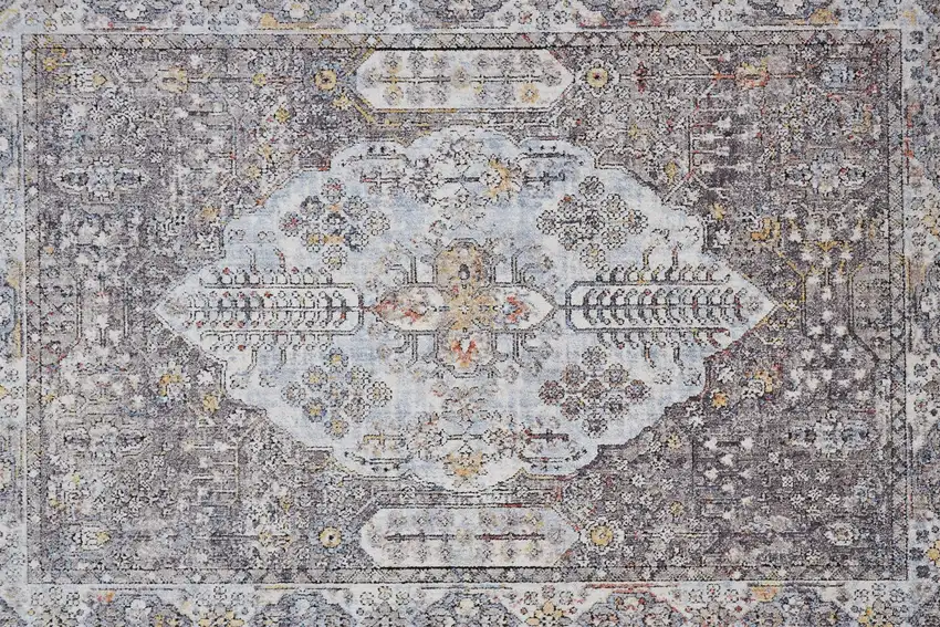 Gray Blue And Gold Floral Stain Resistant Area Rug Photo 8