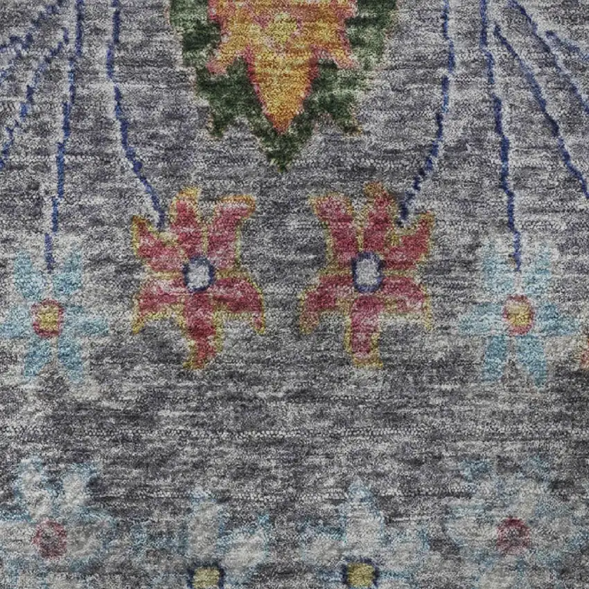 Gray Blue And Gold Floral Washable Area Rug With UV Protection Photo 8