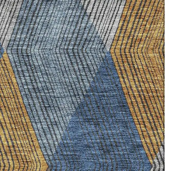 Gray Blue And Gold Geometric Washable Area Rug With UV Protection Photo 2