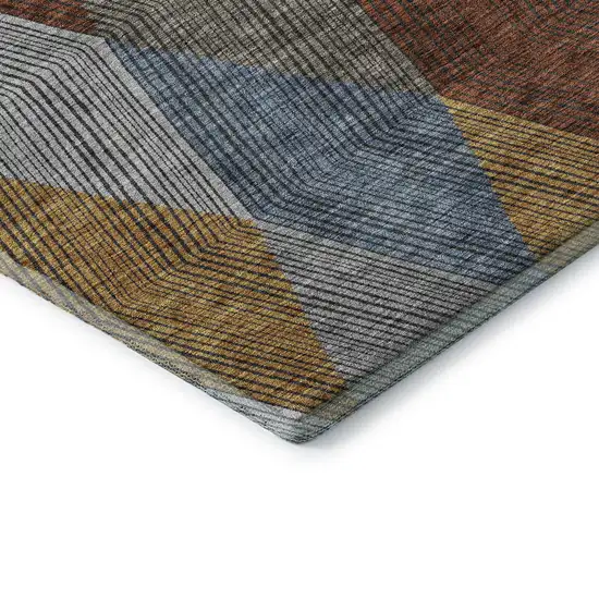 Gray Blue And Gold Geometric Washable Area Rug With UV Protection Photo 7