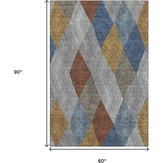 Gray Blue And Gold Geometric Washable Area Rug With UV Protection Photo 9